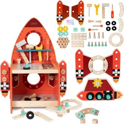 Punishte lodrash Classic World Rocket Workbench, 51 pjesë, dru, portokalli