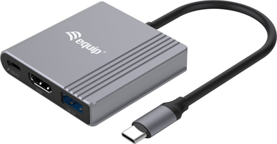 Адаптер USB-C Equip 3 во 1, HDMI, USB-A, Power Delivery, сив