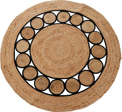 Tapet H&amp;S Decoration Braided Jute Rug Boho, 120 cm, rrumbullak, bezhë me të zezë