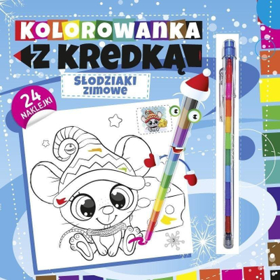 Libër ngjyrosjeje Aksjomat Coloring Book With Crayon Sweet Winter Animals For Children, në polonisht, me 24 ngjitëse dhe laps me ngjyra, shumëngjyrësh