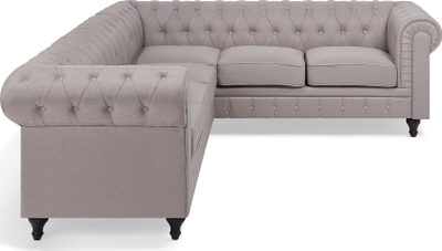 Kënd divan Chesterfield këndor, chaise majtas, 6 veta, bezhë