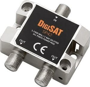 Делител за антена DigiSat Splitter 2x ТВ, 2 излези, F приклучок, сив