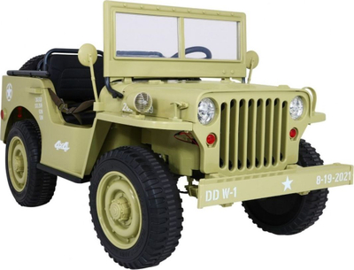 Makina elektrike për kalamaj Baby Active Retro Military Vehicle 4x4, me drita që punojnë, ngjyrë rëre