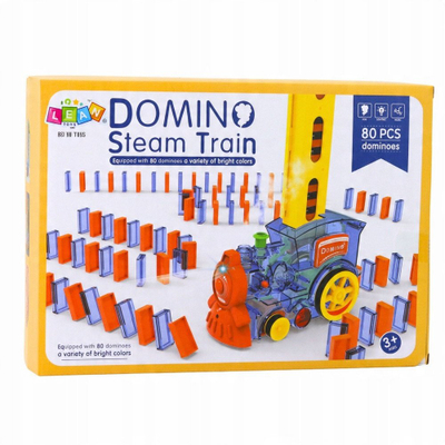 Lodër tren elektrik me domino, 80 copa, me avull uji, me ngjyra nga të gjitha