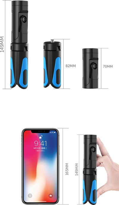 Mini tripod për telefon Apexel APL-JJ08, 149mm, rrotullim 360°, i zi