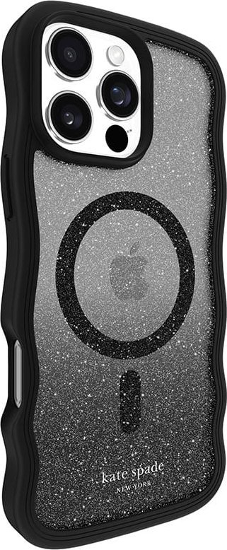 Mbrojtëse telefoni Kate Spade New York Wavy Nightfall MagSafe, për iPhone 16 Pro Max, me shkëlqim, e zezë