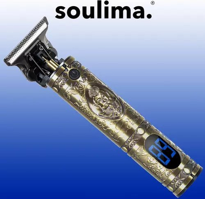 Makineri flokësh dhe mjekre SOULIMA, me bateri, ekran me dritë blu, ngjyrë e artë