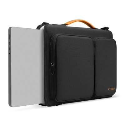 Çantë laptopi Tech-Protect Defender, 13-14", me rrip shpatulle, e zezë me portokalli