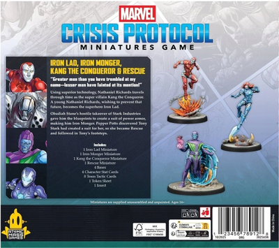 Lojë me miniatura Atomic Mass Games Marvel Crisis Protocol, Iron Lad Iron Monger Kang the Conqueror Rescue, paketë personazhesh, EN ES FR