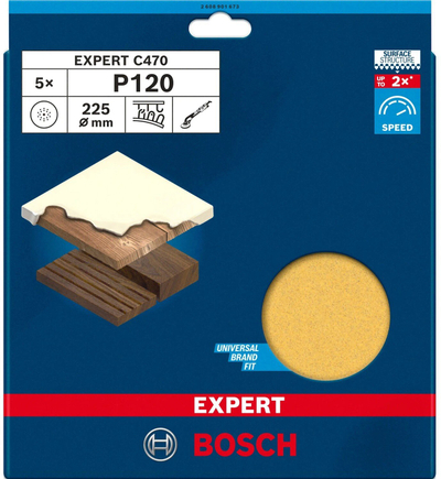 Letër bluarëse Bosch Expert C470 2608901673, P120, 225mm, e verdhë