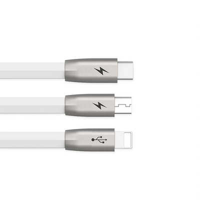 Kabllo karikuese McDodo Zinc Alloy 3in1 (Lightning, microUSB, USB-C), 1.2m, e bardhë