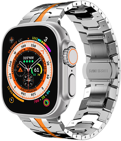 Rrip dore 4wrist, për Apple Watch Iron Man 42/44/45/49 mm, i argjendtë/ portokalli