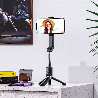 Shkop selfie me tripod Borofone BY9 Streamer, bluetooth, me telekomandë, ngjyrë e zezë