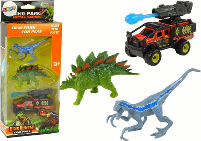 Set lodrash dinosaurë me makinë terreni, 2 figura, raketë blu