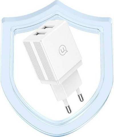 Karikues muri Usams Slim Series Combi, 2x USB, me kabllo, i bardhë