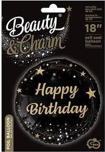 Balonë folie ALBI Happy Birthday, 18\", e zezë me të artë