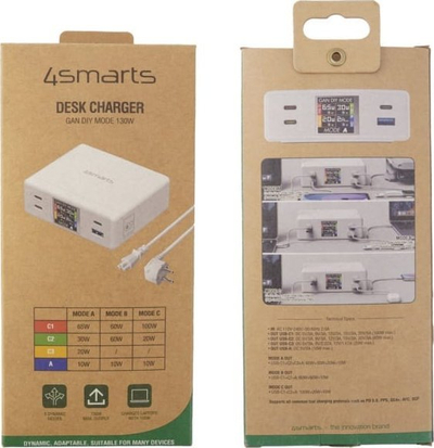 Karikues tavoline 4smarts GaN DIY MODE 130W, 4 porta USB, i bardhë