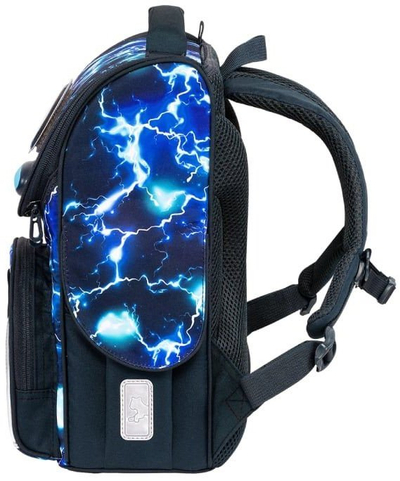Çantë shpine për në shkollë Tiger Family Nature Quest Lightning Strike, ergonomike, me drita LED, blu