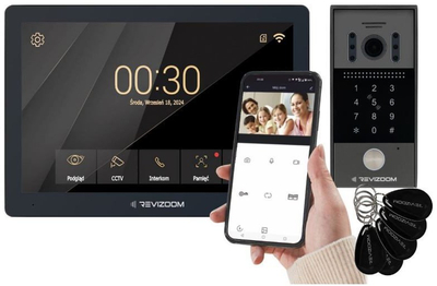 Domofon video smart Tuya, ekran 10", Wi‑Fi, RFID, tastierë, i bardhë