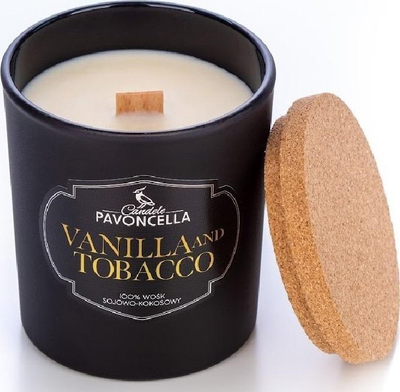 Qiri dekorativ Pavoncella Classico Vanilla and Tobacco, 135 g, 40 orë djegie, i zi