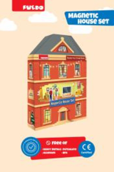Lodër magnetike Puedo Build Your House, 33x24x5.5 cm, karton dhe shkumë EVA, shumengjyrëshe