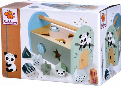 Lodër druri formash Eichhorn Shape Sorting Box, 8 figura, me dorezë, shumëngjyrëshe