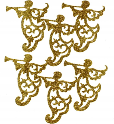 Stickerë dekorativë Craft with Fun Christmas Glitter Angels, vetëngjitës, set me 6 copë, ngjyrë ari me shkëlqim