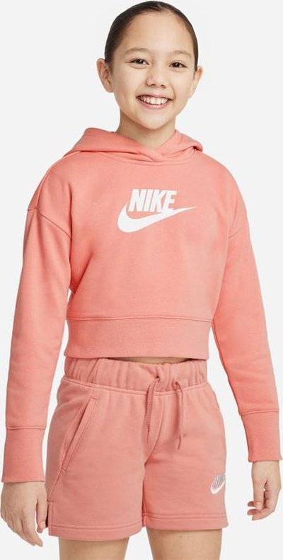 Bluzë me kapuç Nike Club Crop për goca, French terry, madhësia XL, rozë