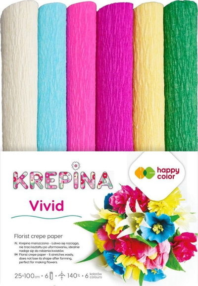 Letër krep Happy Color Craft Paper, set 6 ngjyra, 25x100cm, shumëngjyrëshe