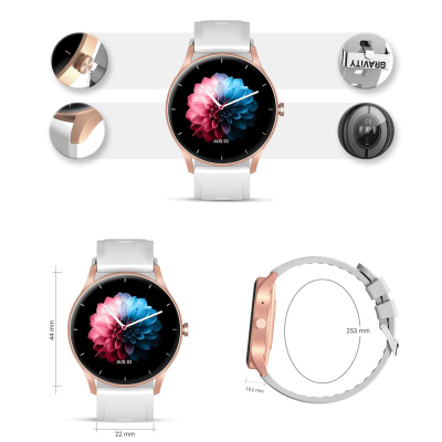 Smartwatch Gravity GT2 5, ekran 1.28" IPS, IP67, rozë gold me rrip gri