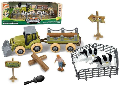 Set lodrash fermë Farmstead Pen, traktor me rimorkio, gardh dhe figura, shumëngjyrësh