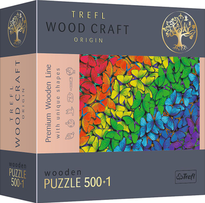 Puzzle druri Trefl Wood Craft Rainbow Butterflies, 501 copa, shumëngjyrësh