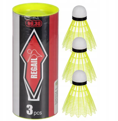 Flutura badminton Regail No.30, plastike, set me 3 copë, të verdha