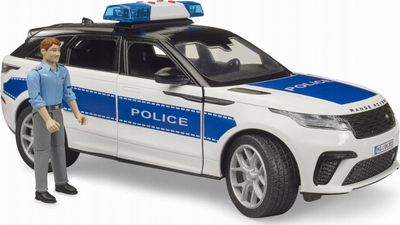 Играчка полициско возило Bruder Range Rover Velar 1/16, со фигура полицаец, модул за светло и звук