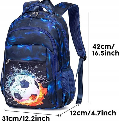 Set çantë shpine dhe çantë beli për kalamaj, me motiv futbolli, 0.5 kg, blu e errët