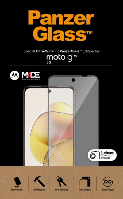 Xham mbrojtës PanzerGlass për Motorola Moto G73 5G, Ultra Wide Fit, kundër gërvishtjeve, transparent
