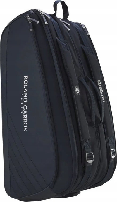 Çantë raketash Wilson Super Tour Roland Garros 15 Pack, 3 ndarje, Thermoguard, blu e errët