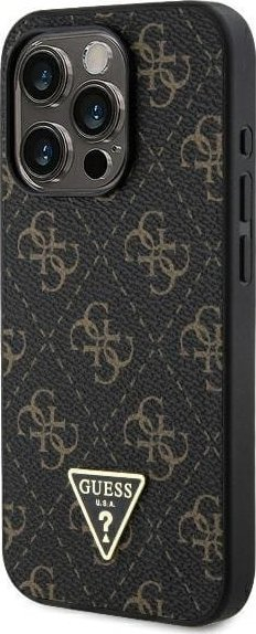 Kapak telefoni Guess 4G Triangle, PU lëkurë, për iPhone 16 Pro, i zi