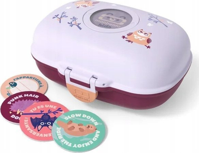 Kuti snack për fëmijë Monbento MB Gram Purple Owly, 0.6L, plastike pa BPA, vjollcë