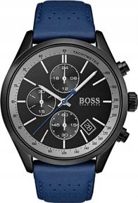 Orë dore Hugo Boss Grand Prix 1513563, kronograf, rrip lëkure, blu e zezë