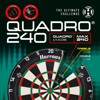 Dërrasë dart Harrows Quadro 240 Shield, për lojë profesionale, me unazë quadruple