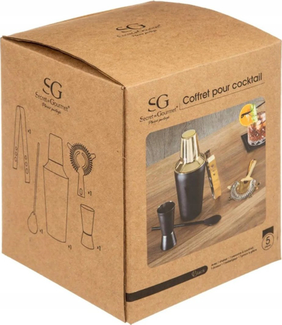 Set koktejsh Secret De Gourmet Petit Salon, 5 pjesë, metalik, i zi me ar