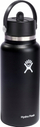 Shishe termike Hydro Flask Wide Mouth 32oz, kapak me pipëz, çelik inox, e zezë