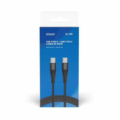 Kabllo Savio, USB Typ C / USB Typ C, 1 m, e zezë