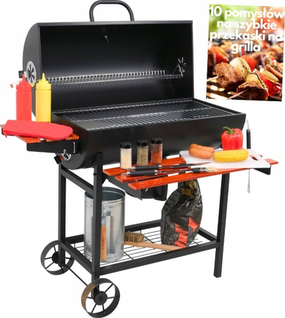 Grill qymyri pa markë, me kapak, sipërfaqe 71x34.5 cm, i zi