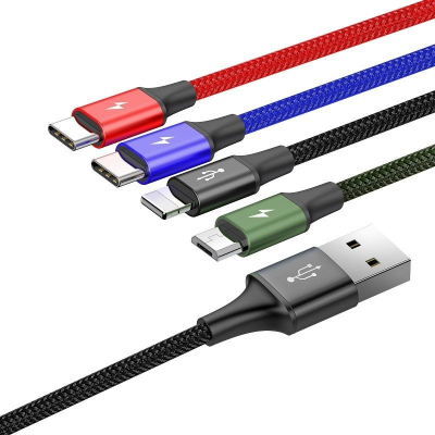 Kabllo kariku Baseus Rapid Series 4-në-1, 1.2m, Lightning/USB-C/MicroUSB, e zezë