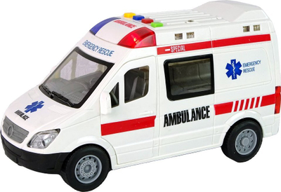 Lodër ambulancë Leantoys, me friksion, drita dhe zëra, me shumë ngjyra