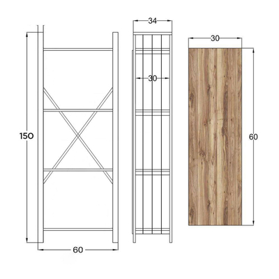 Raft për libra Indus 60×30×150 cm (HM9425), gri