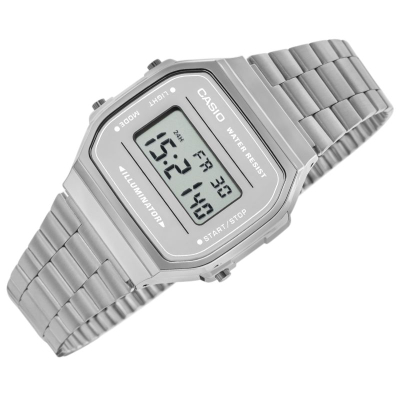 Дигитален часовник Casio A168WEM-7EF, осветлен екран, отпорен на вода, сребрен