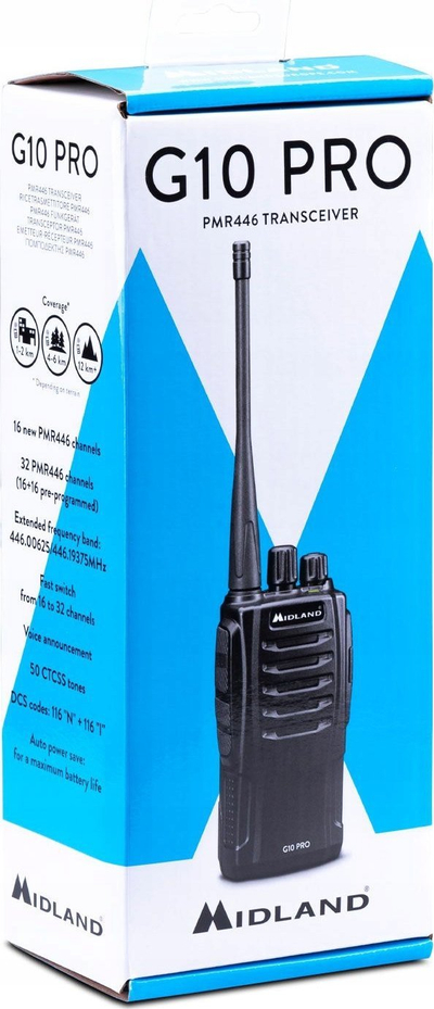 Radio dore dy-drejtimëshe Midland G10 Pro PMR446, bateri 1200 mAh, karikues tavoline, e zezë